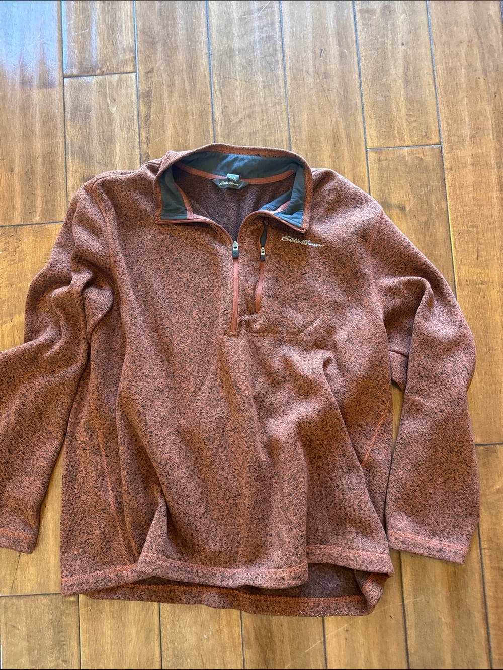 Eddie Bauer Men's Heathered Rust Zip-Neck Fleece Pullover